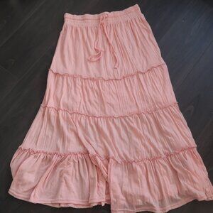 Pink Tiered Maxi Skirt